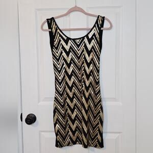 Wet Seal Black Gold Sequin Chevron Mini Party Dress Medium (Juniors) New Years